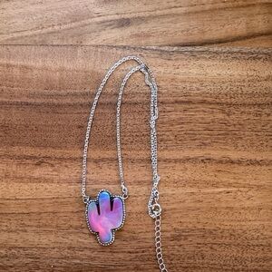 Sterling Silver Aura Opal Cactus Pendant Necklace
